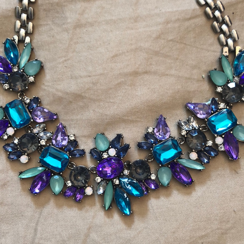 Crystal green purple statement necklace